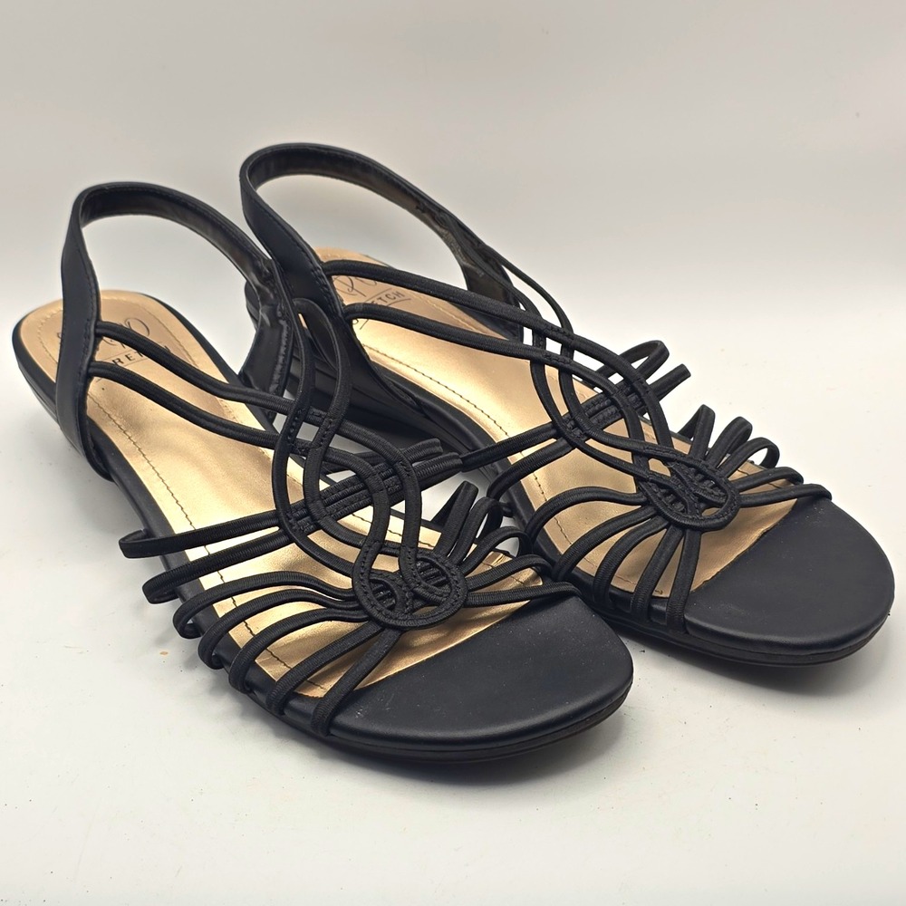 Impo Stretch Black Strappy Wedge Slingback Sandals Women's US 9.5 M